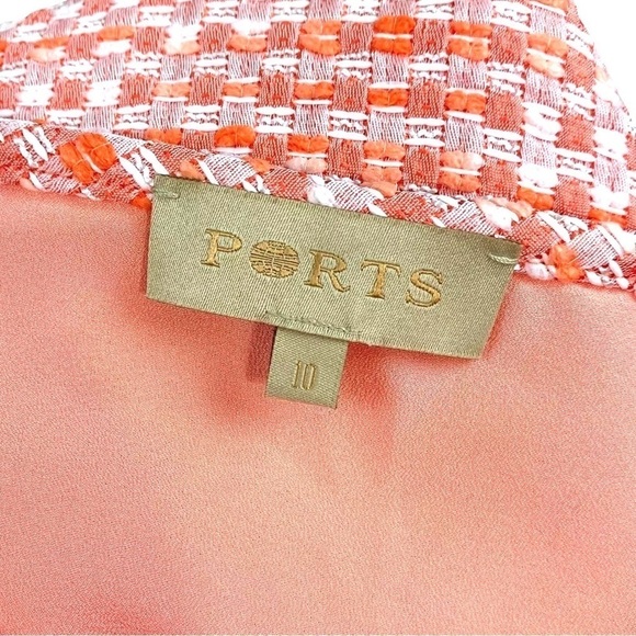 Ports 1961 Tweed Silk Pleated Panel Woven Cocktail Dress Peach Pink Size 10 - Picture 6 of 8